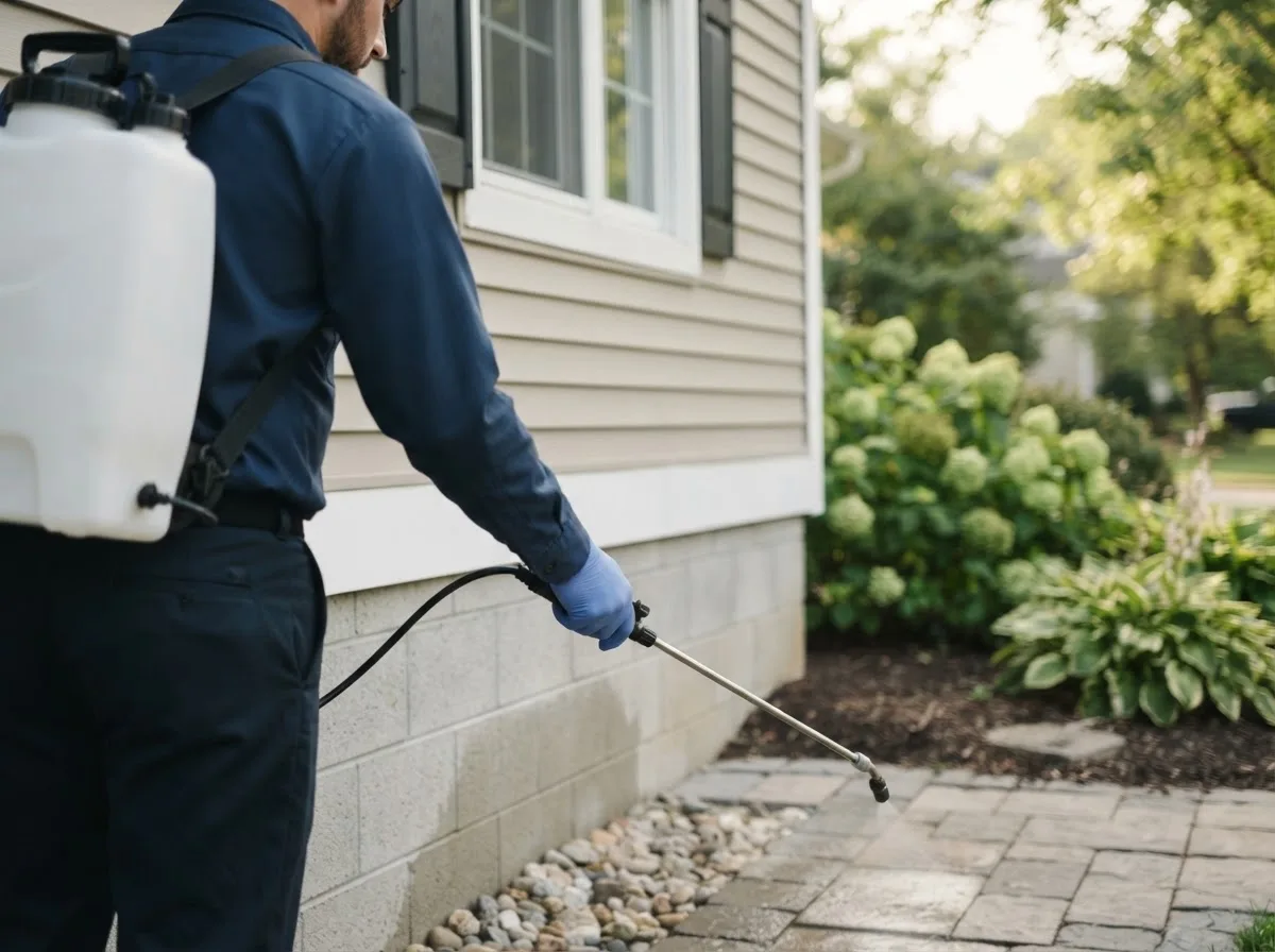 Pest control technician inspecting a home in Gaylord, MI